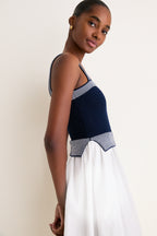 Navy and Off White Knit Top Midi Dress
