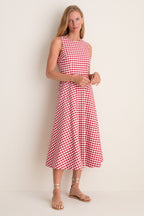 Apple Red Gingham Stella Midi Dress