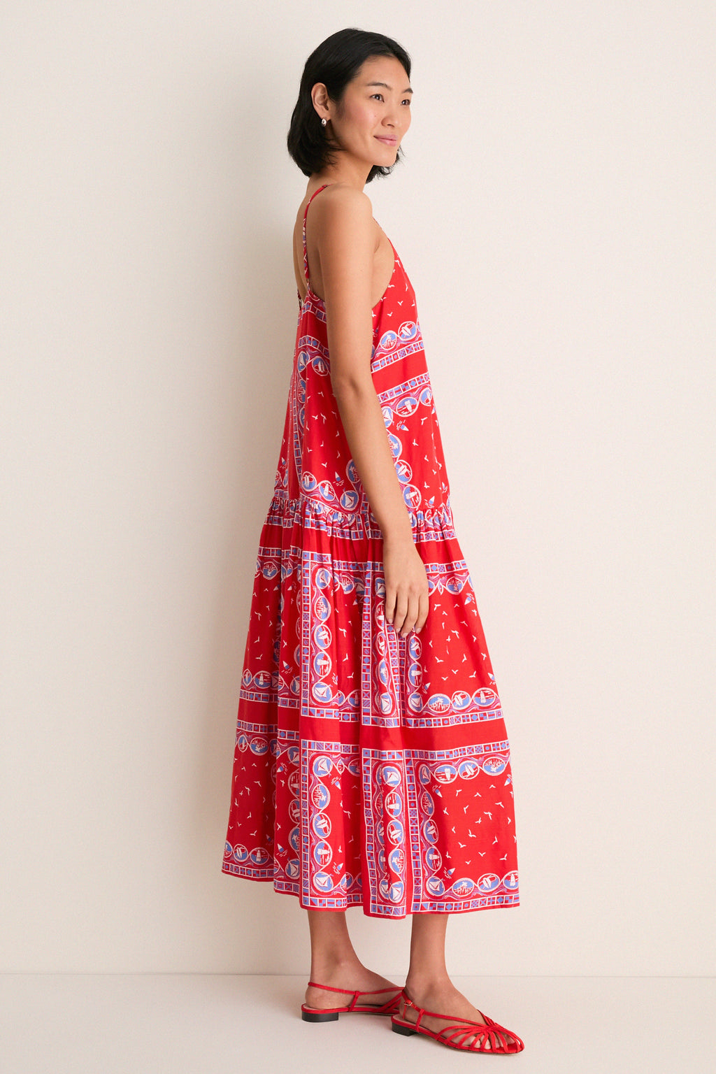 Red Sailboat Bandana Drop Waist Dress