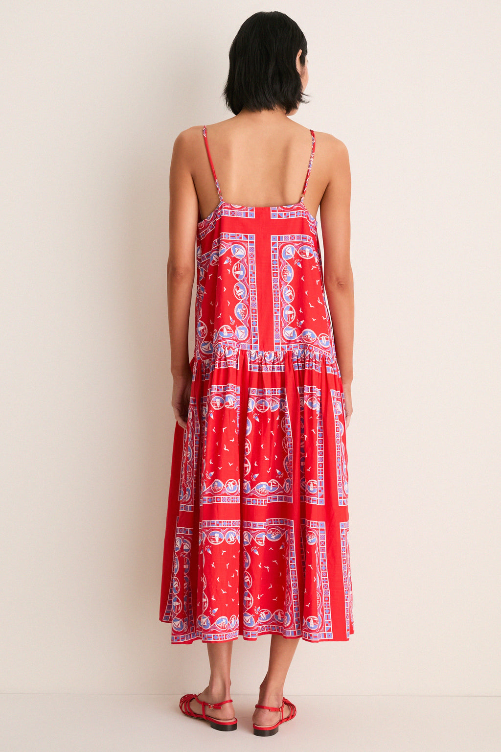 Red Sailboat Bandana Drop Waist Dress
