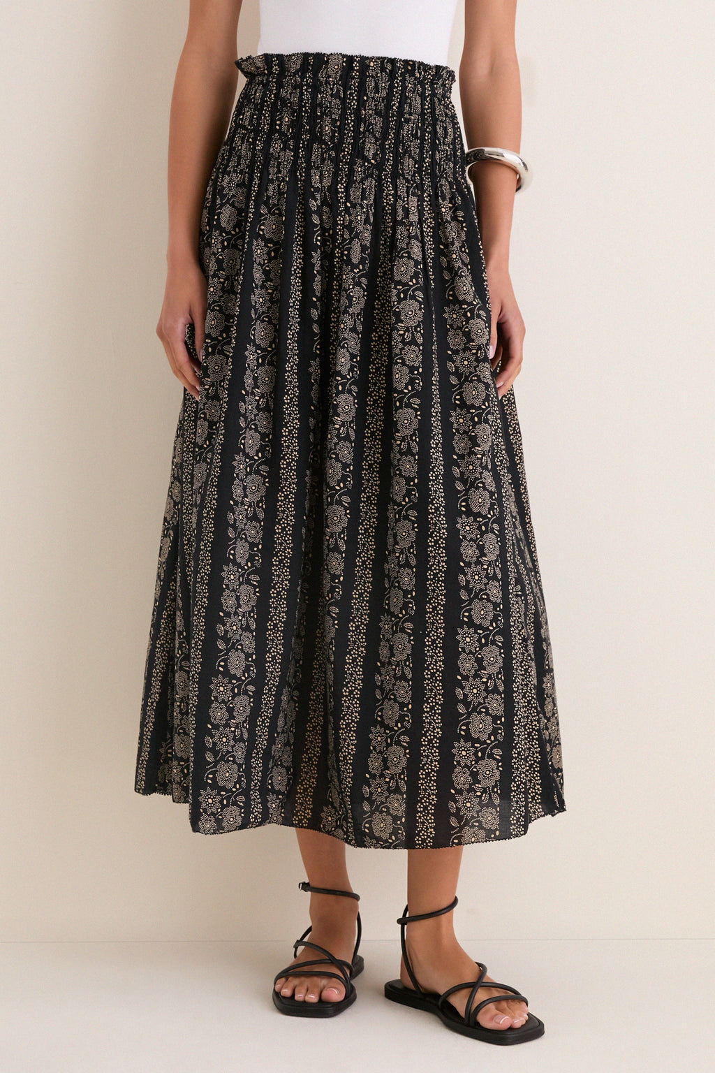 Black and Cream Token Floral Canary Skirt