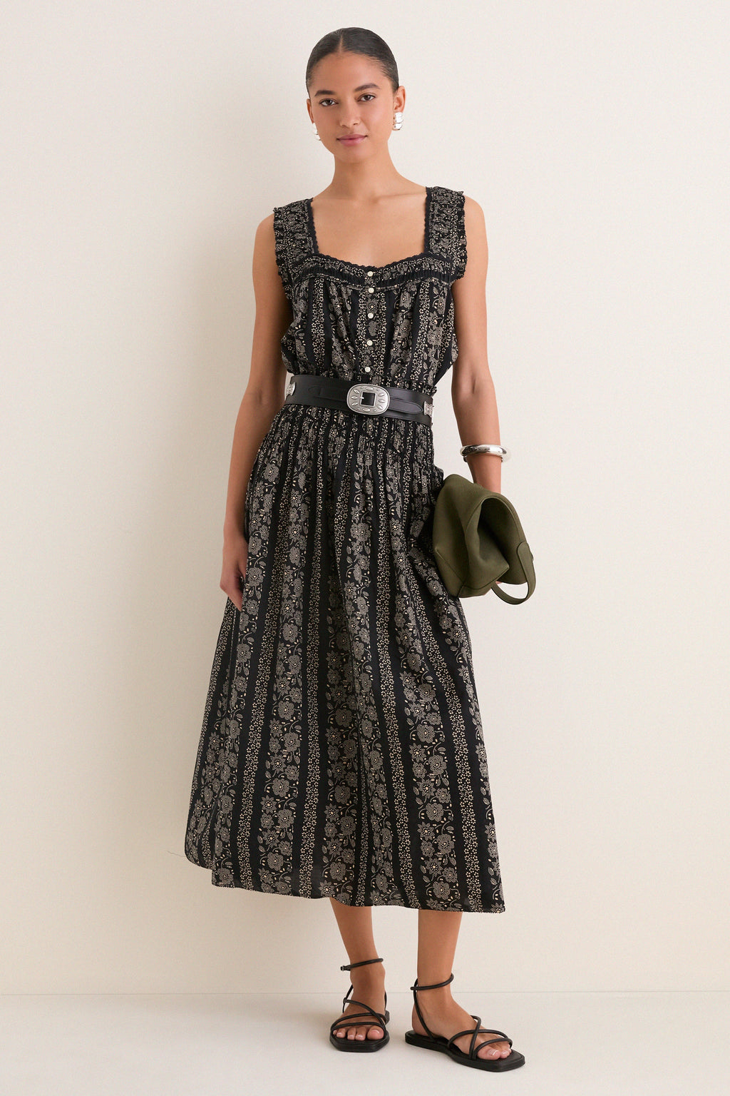 Black and Cream Token Floral Canary Skirt