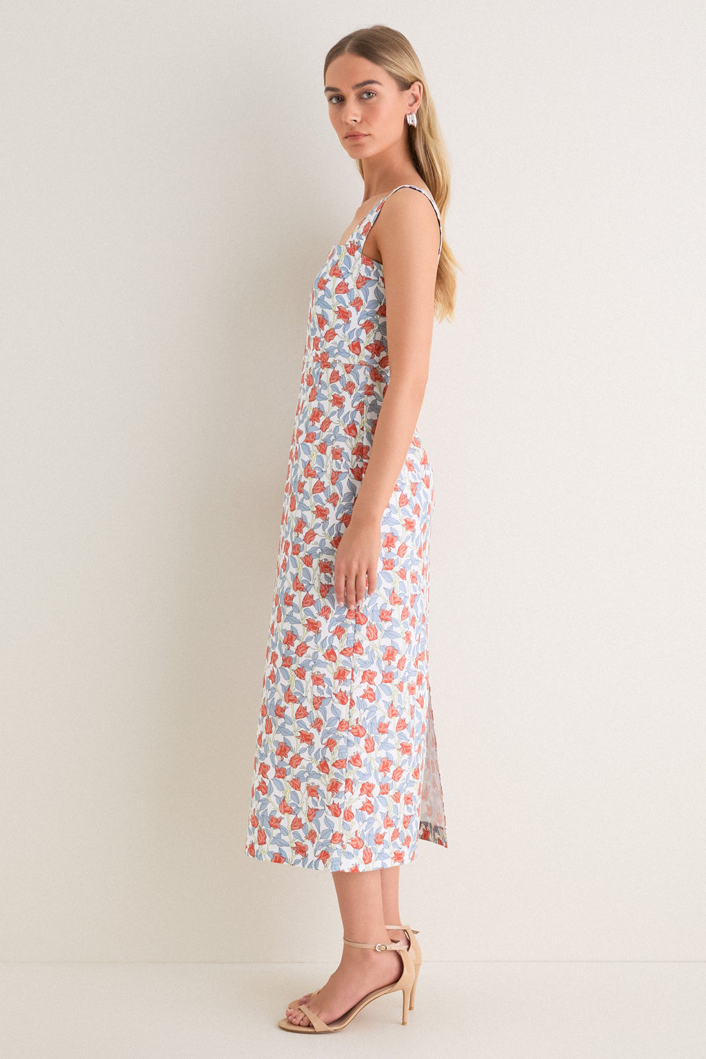 Red Bougainvillea Long Slip Dress