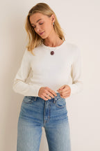 Ivory Ribbed Long Sleeve Sally Tee