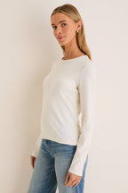Ivory Ribbed Long Sleeve Sally Tee