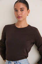 Espresso Ribbed Long Sleeve Sally Tee
