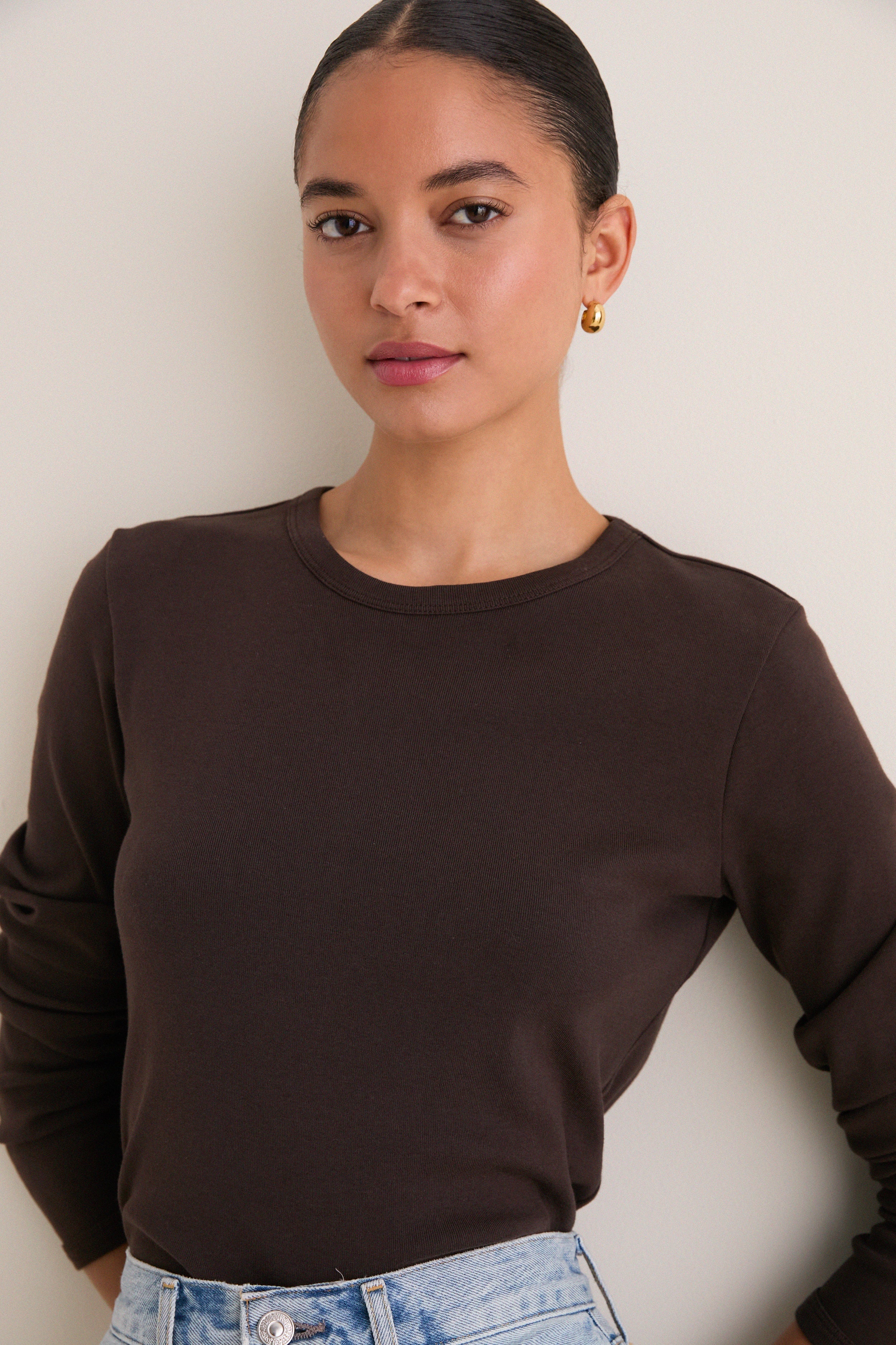 Espresso Ribbed Long Sleeve Sally Tee