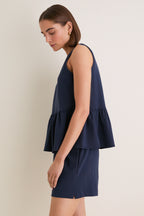 Navy Pique Mercer Peplum Top
