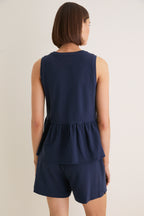 Navy Pique Mercer Peplum Top