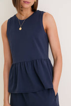 Navy Pique Mercer Peplum Top
