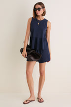 Navy Pique Mercer Peplum Top