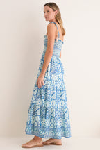 Turquoise Floral Smocked Maxi Dress