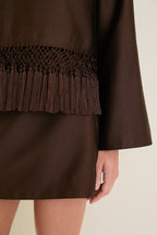 Chocolate Dupioni Opal Straight Mini Skirt