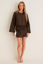 Chocolate Dupioni Opal Straight Mini Skirt