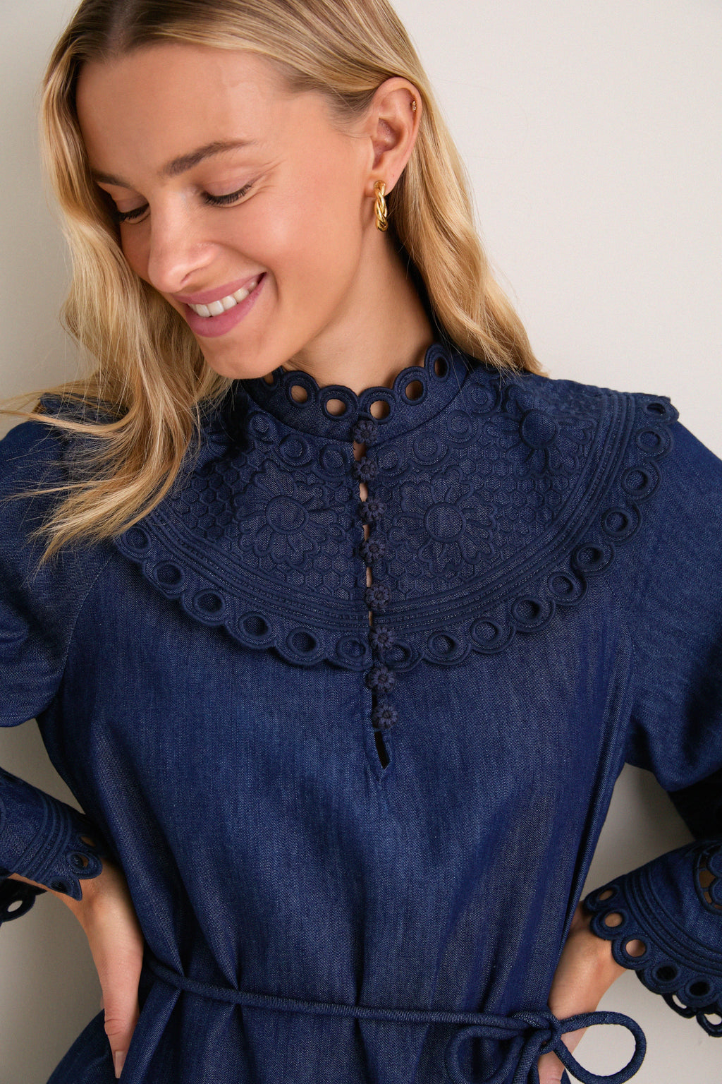 Ink Mahon Broderie Denim Mini Dress