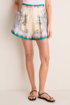 Cream Scarf Floral Indra Tuck Short