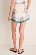 Cream Scarf Floral Indra Tuck Short