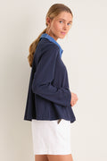 Denim Collar Carlyn Long Sleeve Polo
