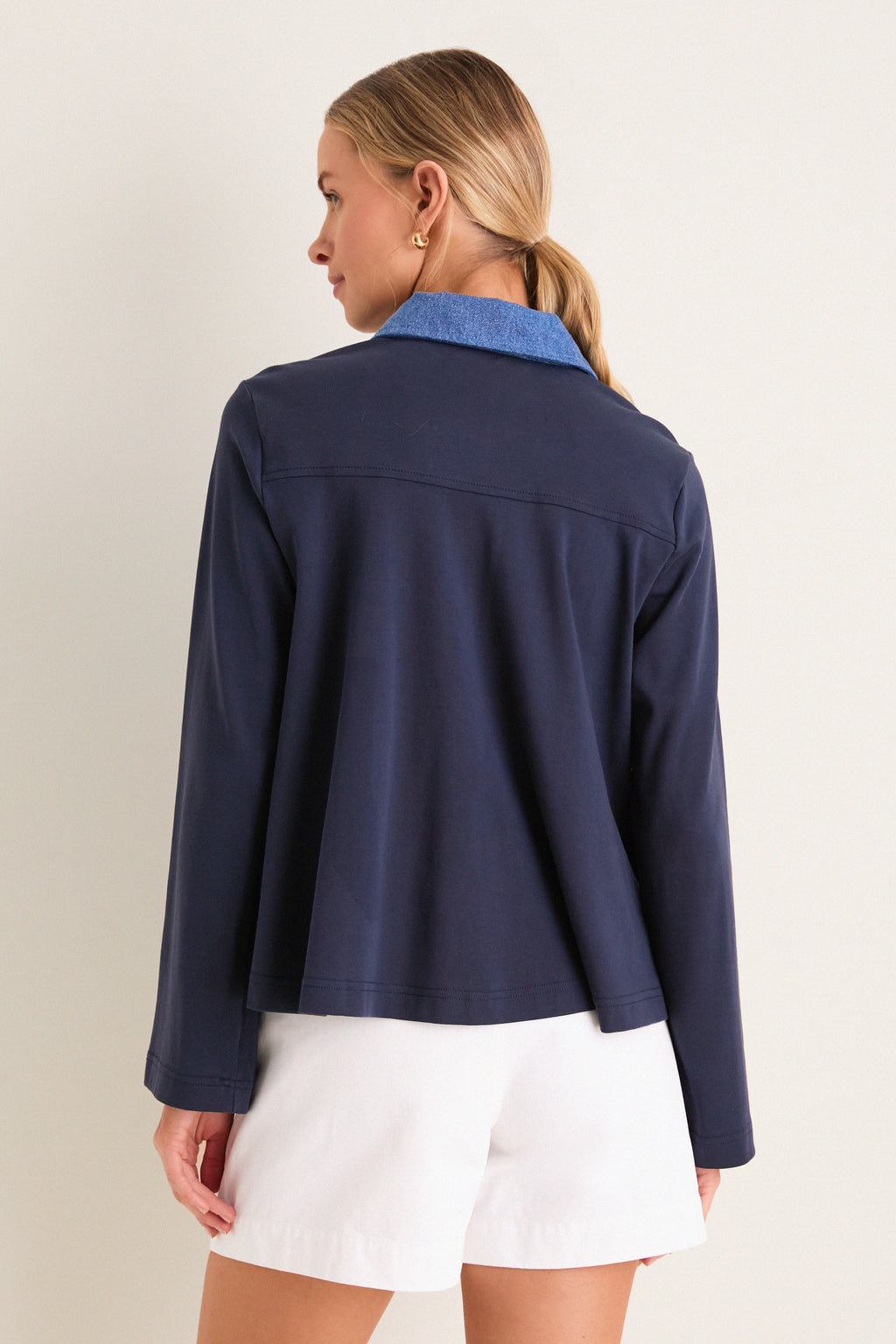 Denim Collar Carlyn Long Sleeve Polo