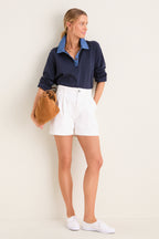 Denim Collar Carlyn Long Sleeve Polo