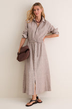 Cafe Stripe Linen Julien Shirt Dress
