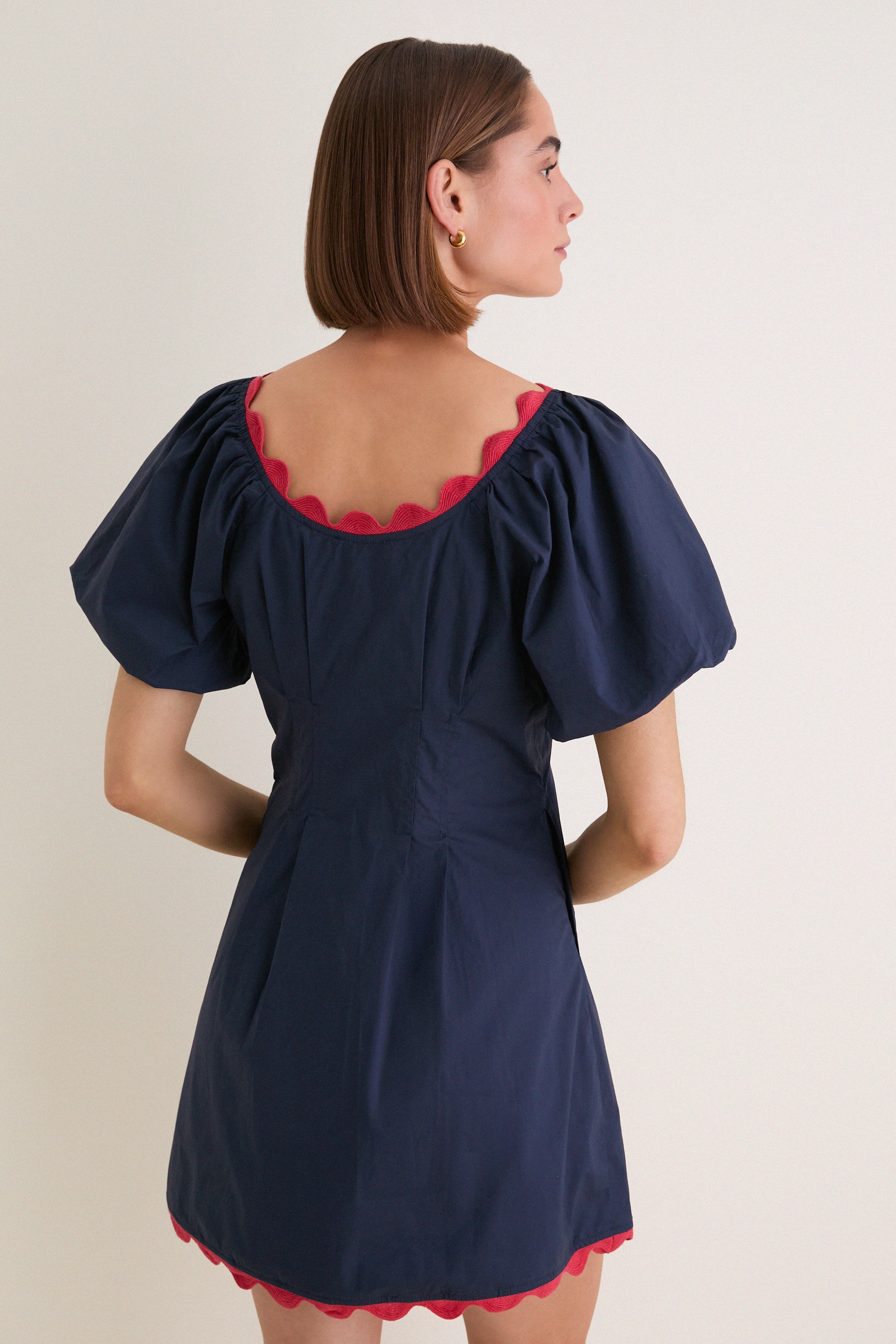 Navy and Red Ric Rac Daley Mini Dress