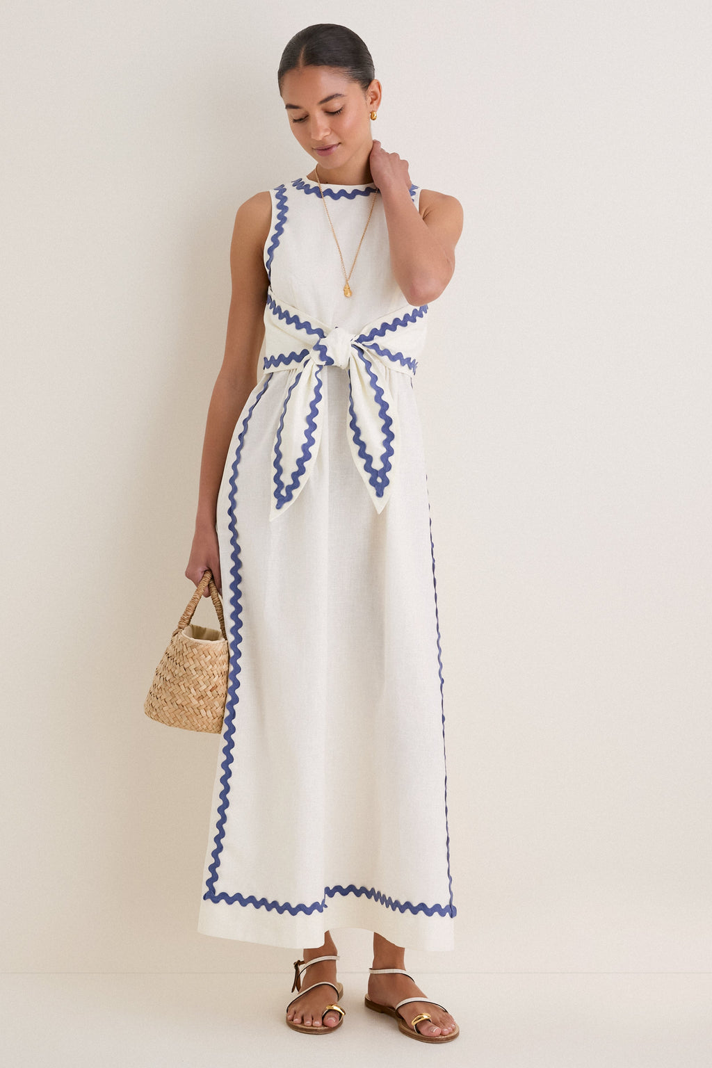 White Ric Rac Tie Brocks Dress