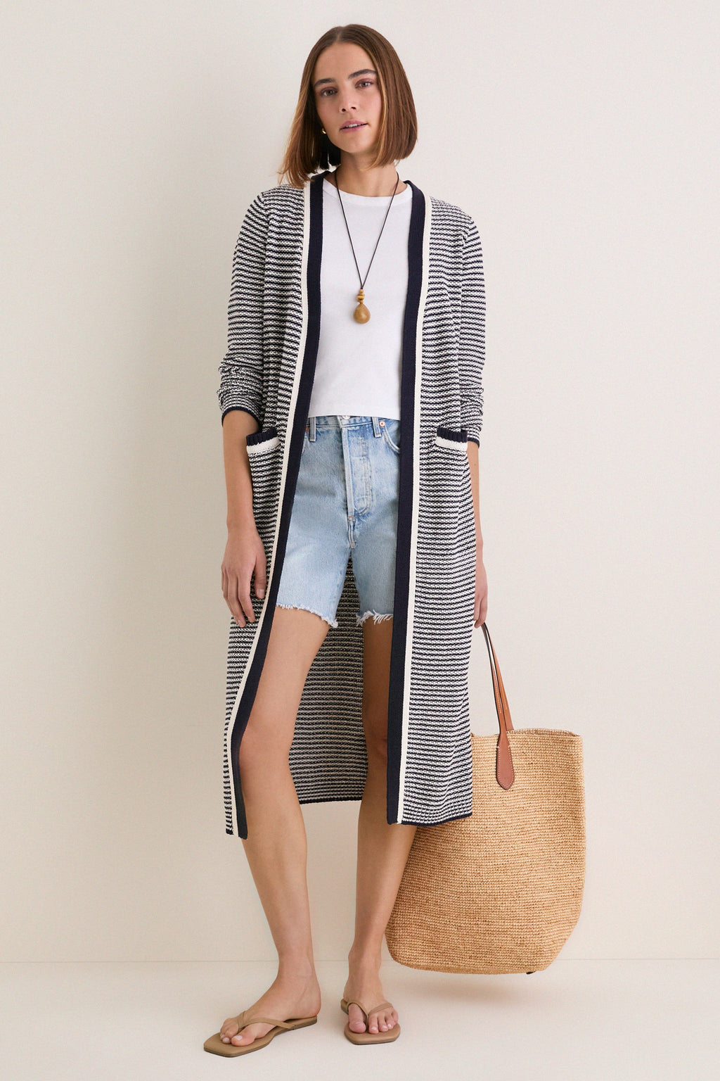 Navy Stripe Olsen Duster Cardigan