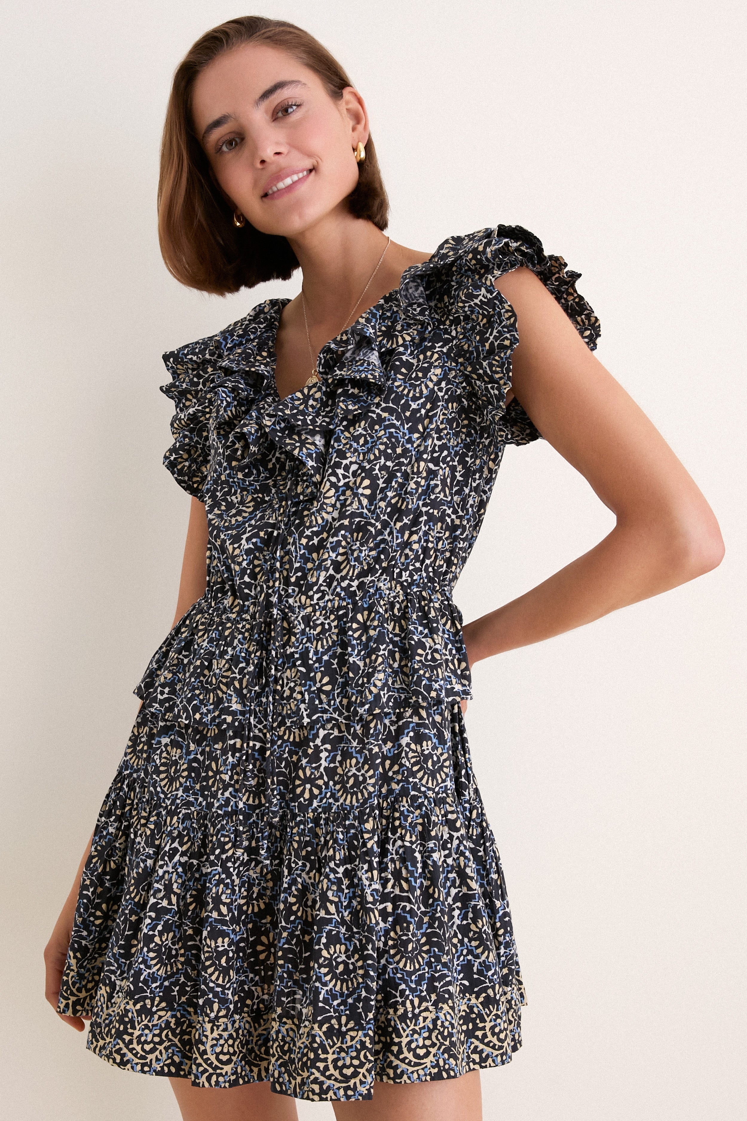 Midnight Bloom Celie Cotton Mini Dress