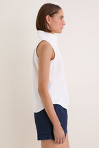 White Sleeveless Bessette Button Down