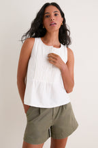 White Cotton Silk Vesta Tank