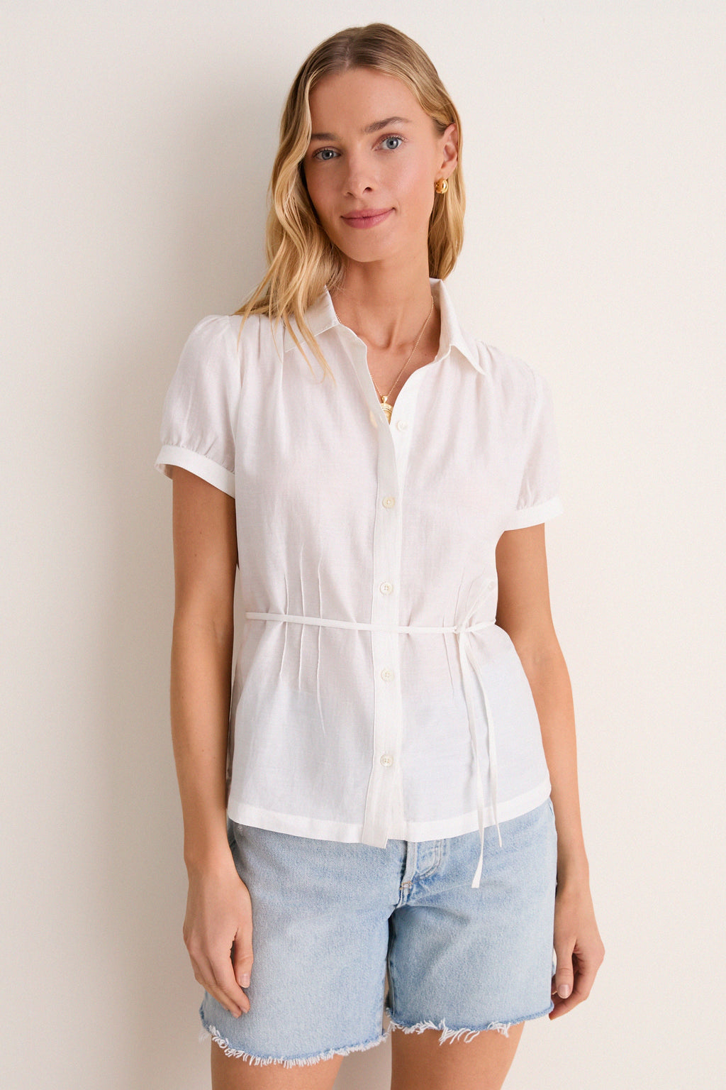 White Cotton Silk Bradley Blouse