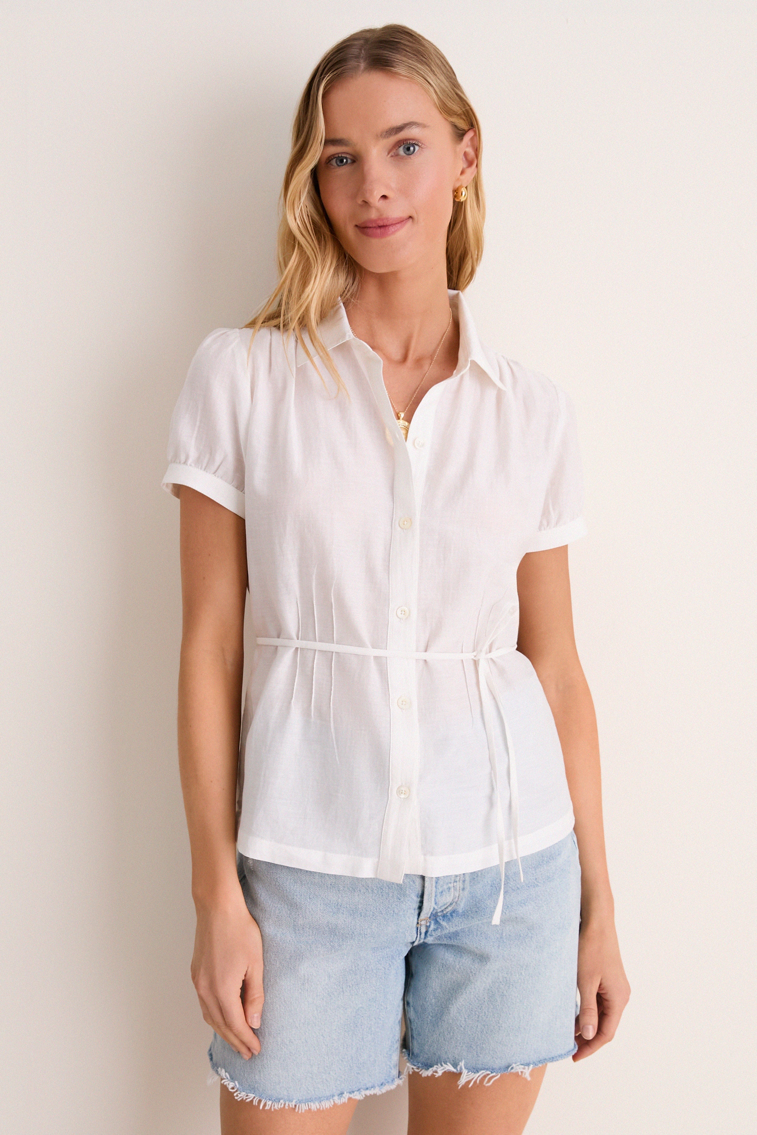 White Cotton Silk Bradley Blouse