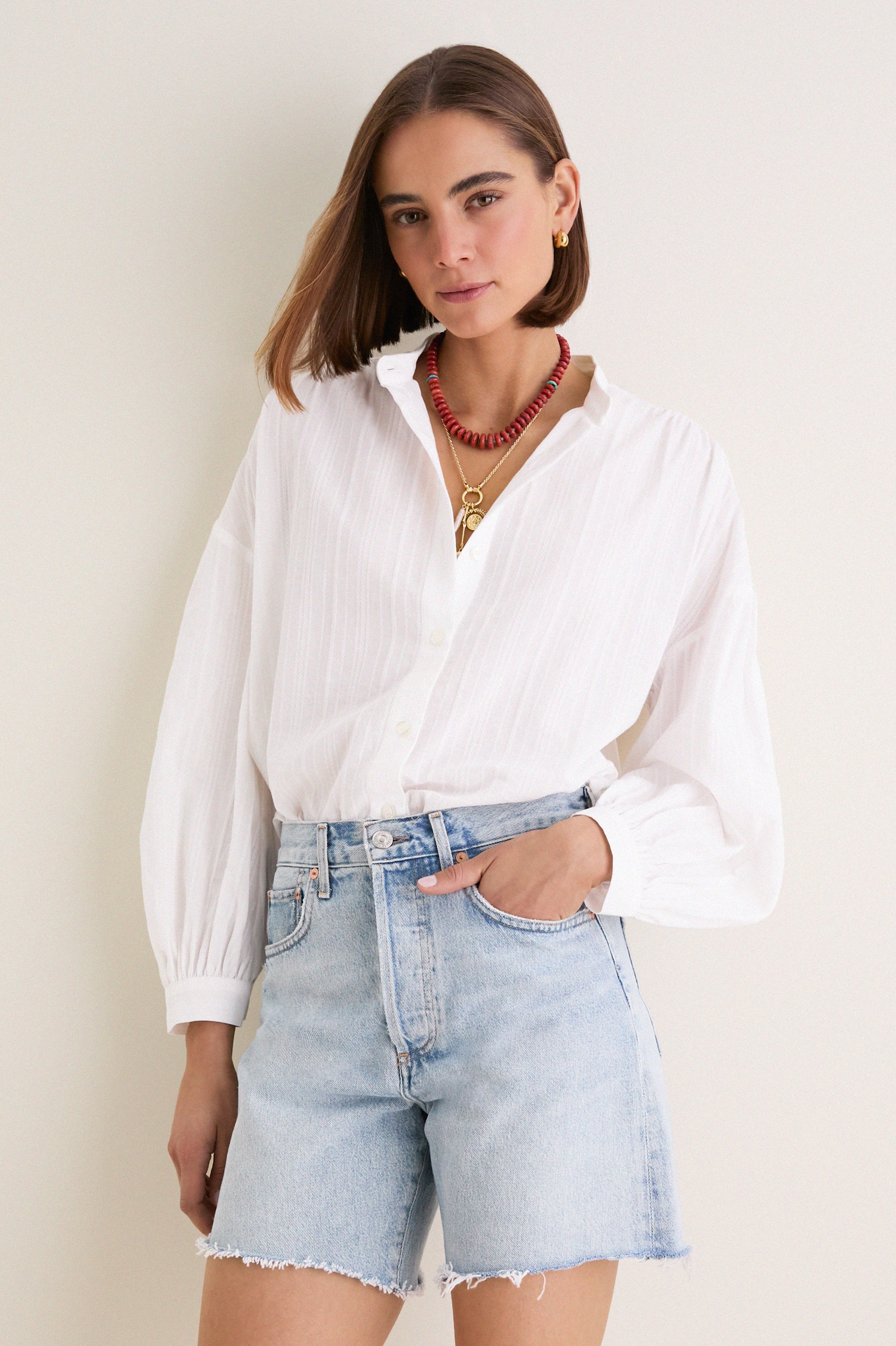 White Shadow Stripe Juliette Button Down