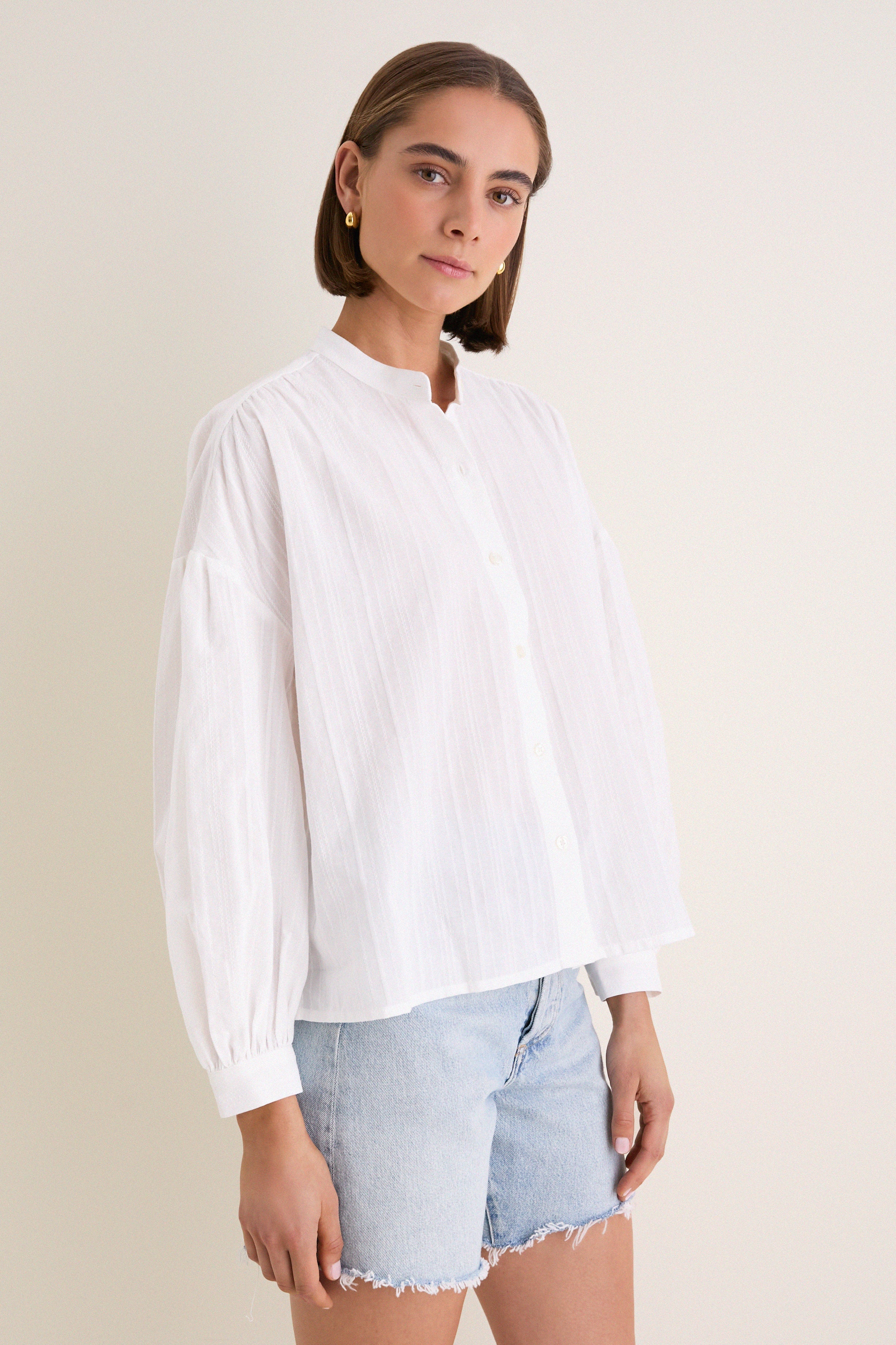 White Shadow Stripe Juliette Button Down