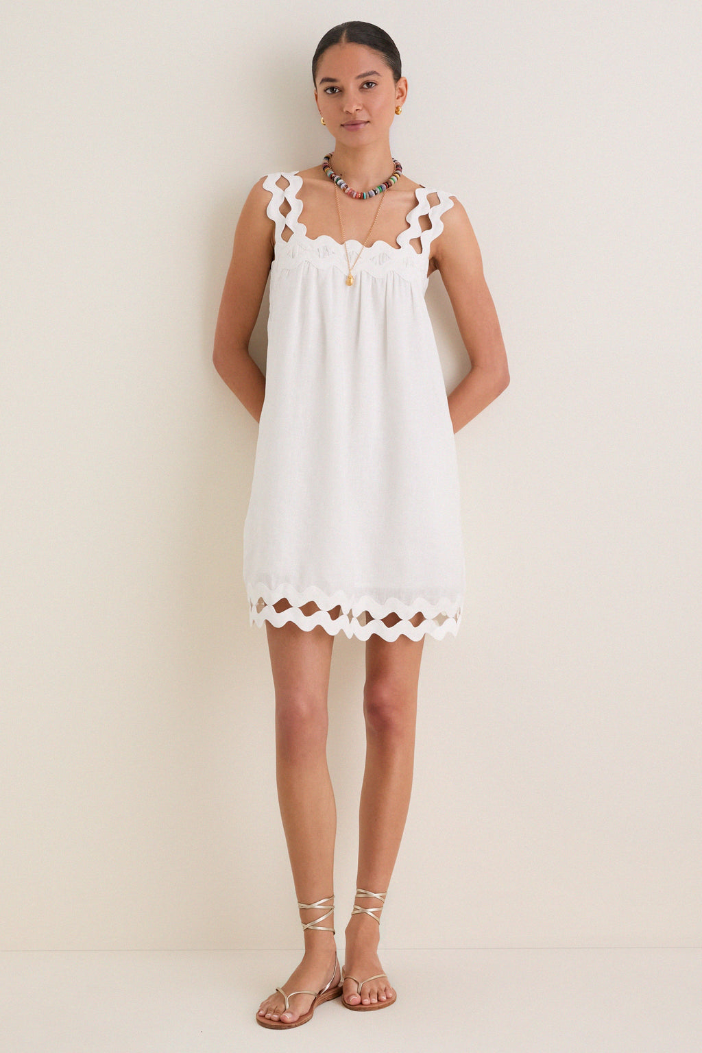 White Ric Rac Linen Ellis Mini Dress
