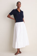 Navy Crochet Cotton Asher Polo
