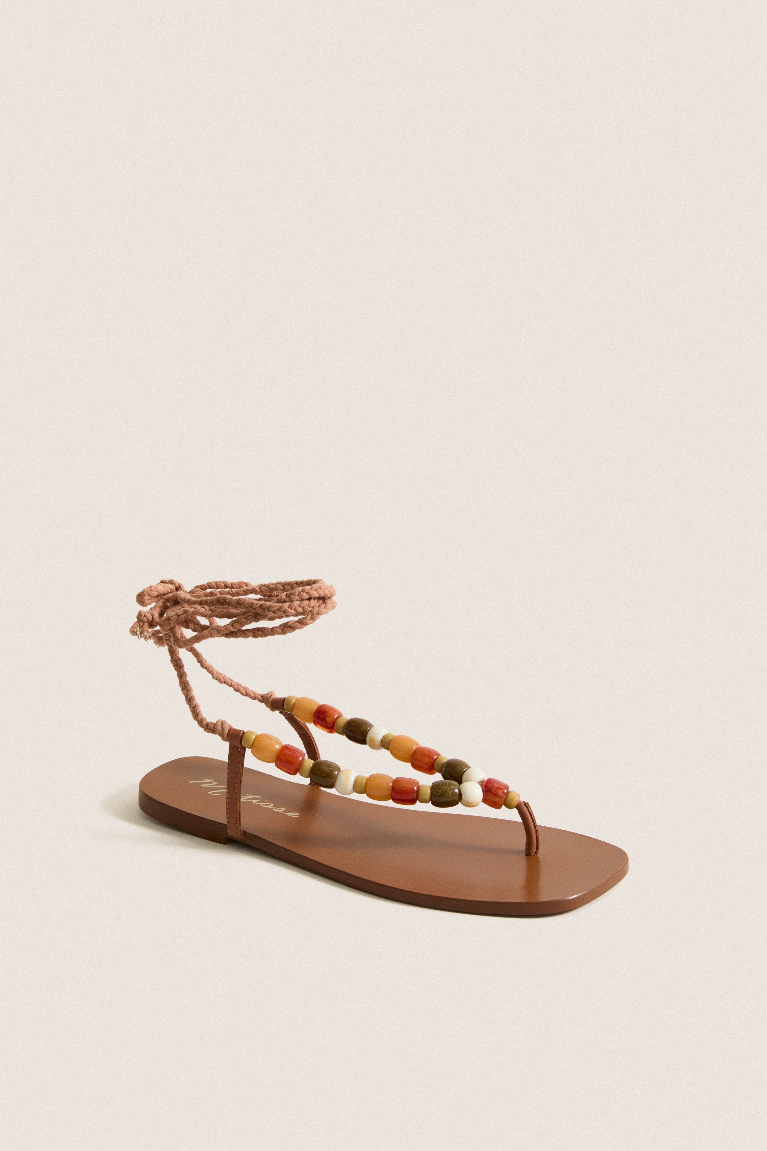 Tan Beaded Elvie Wrap Sandals