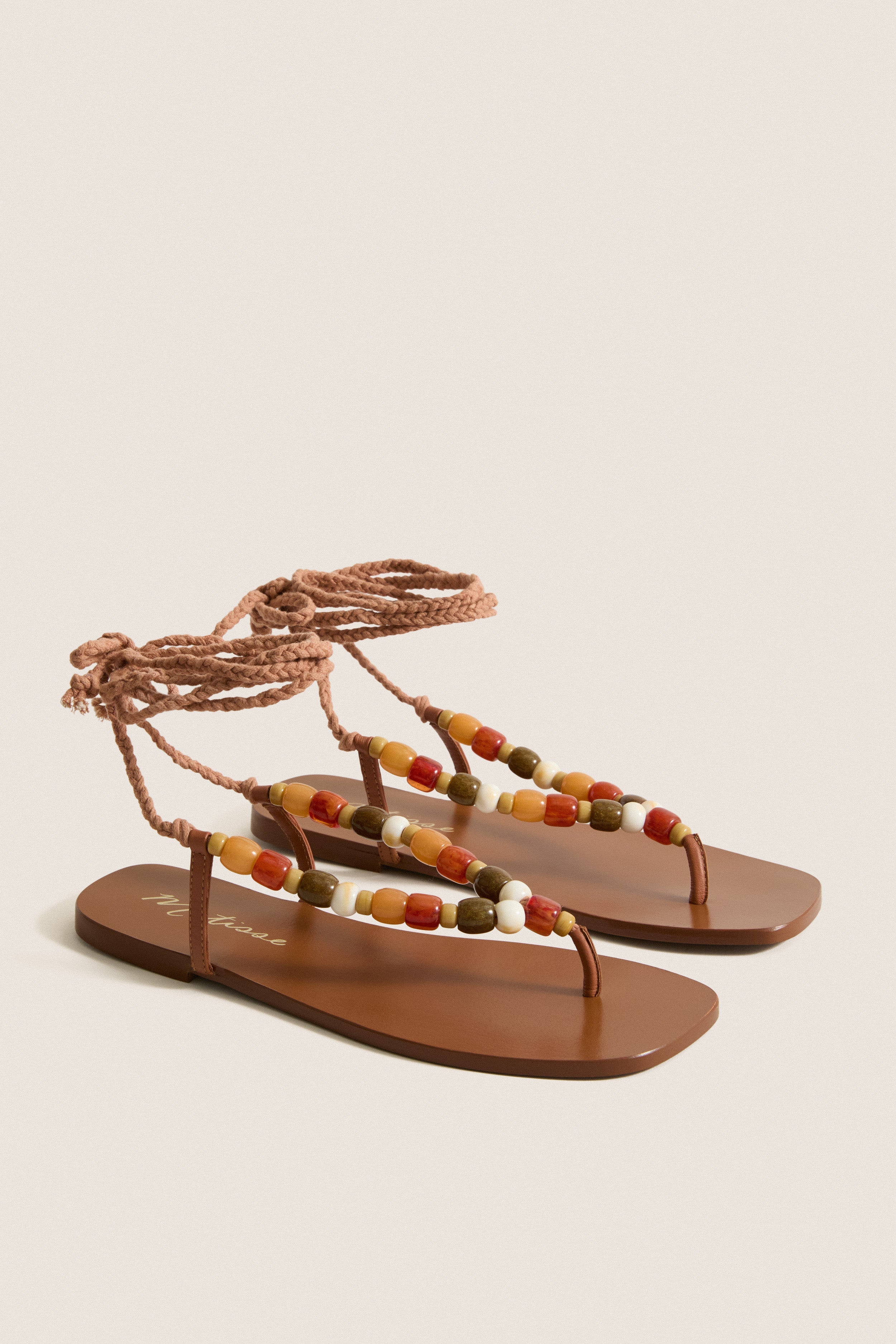 Tan Beaded Elvie Wrap Sandals