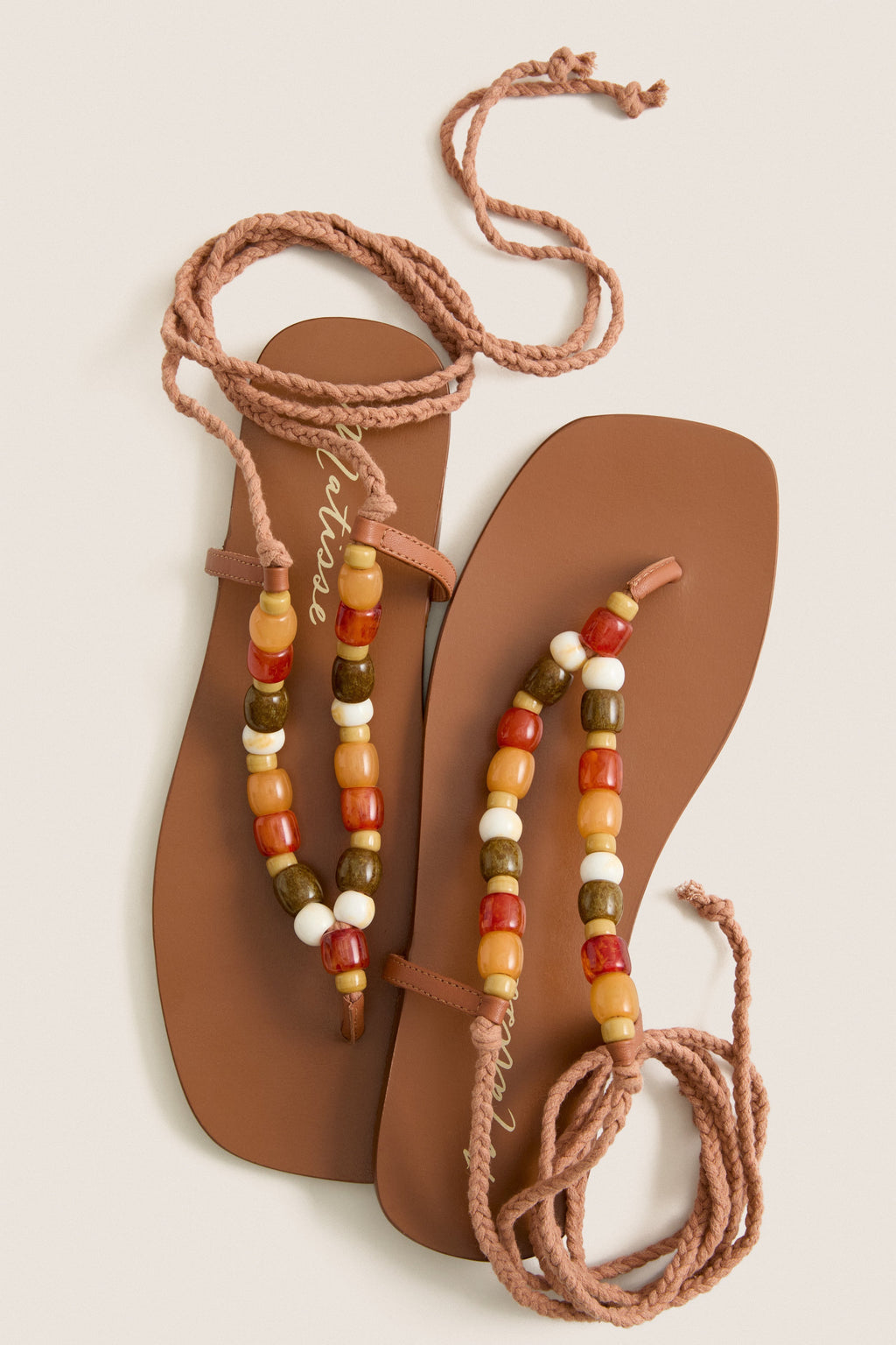 Tan Beaded Elvie Wrap Sandals