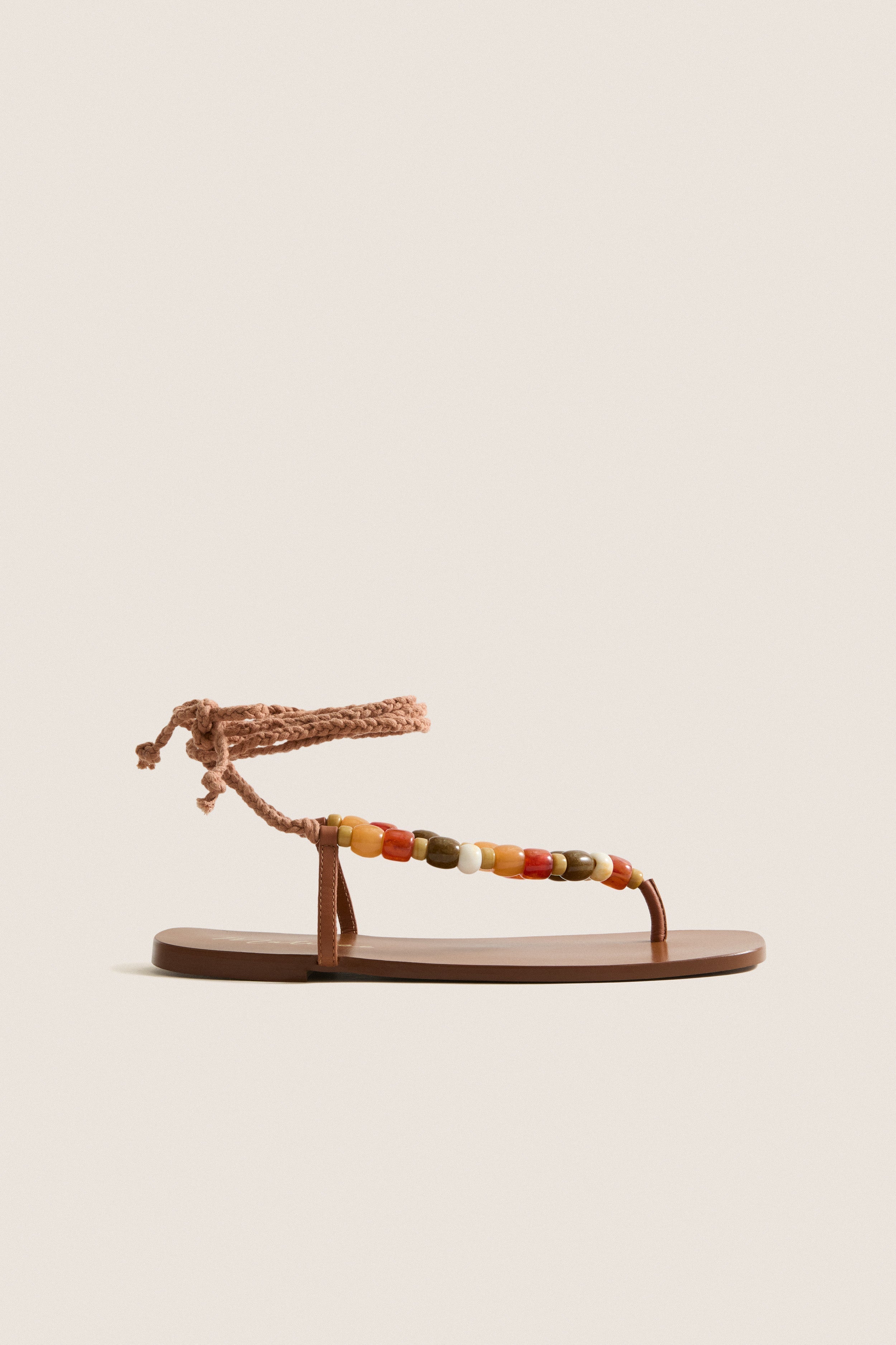 Tan Beaded Elvie Wrap Sandals
