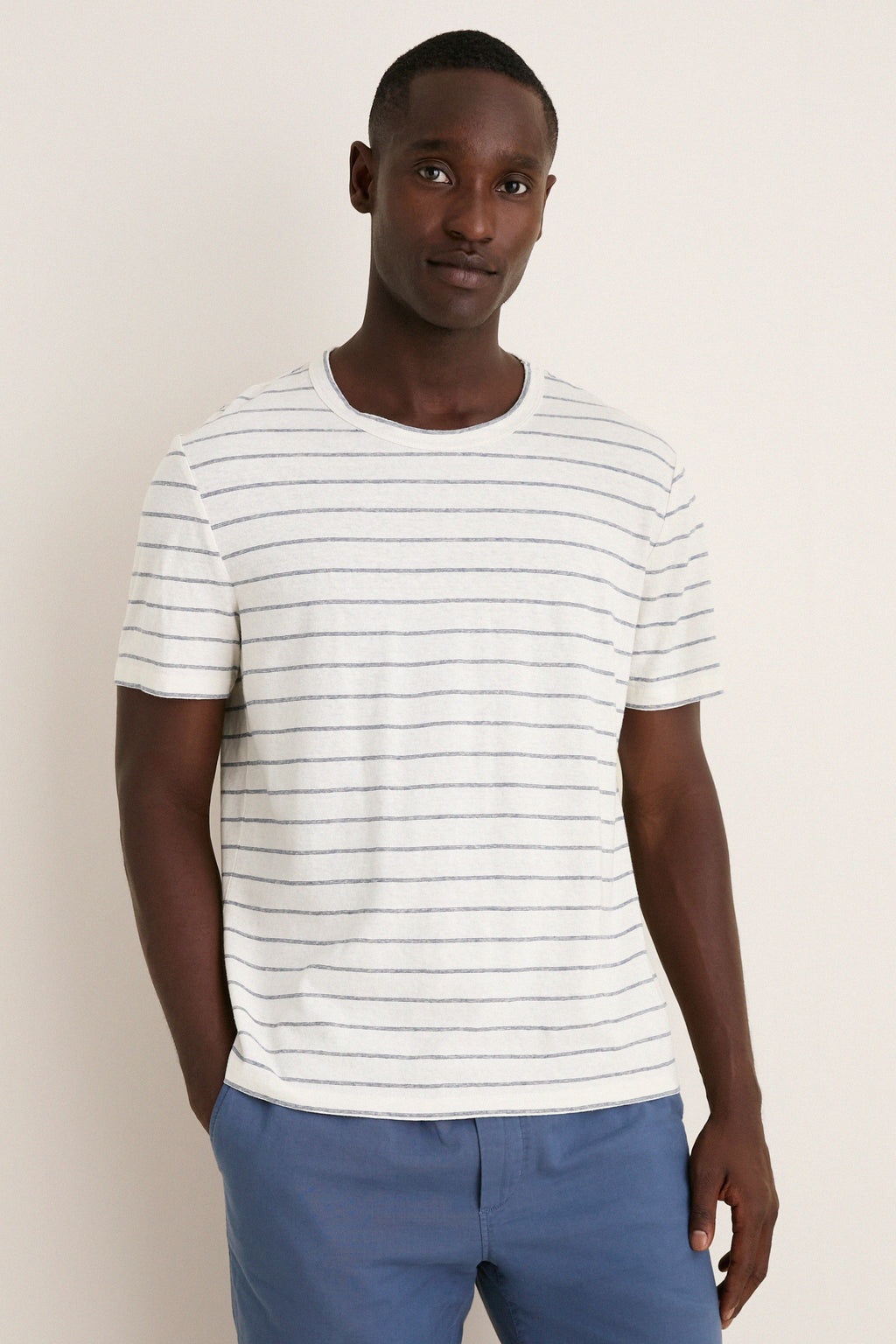 White Mediterranea Stripe Relaxed Hemp Cotton Tee