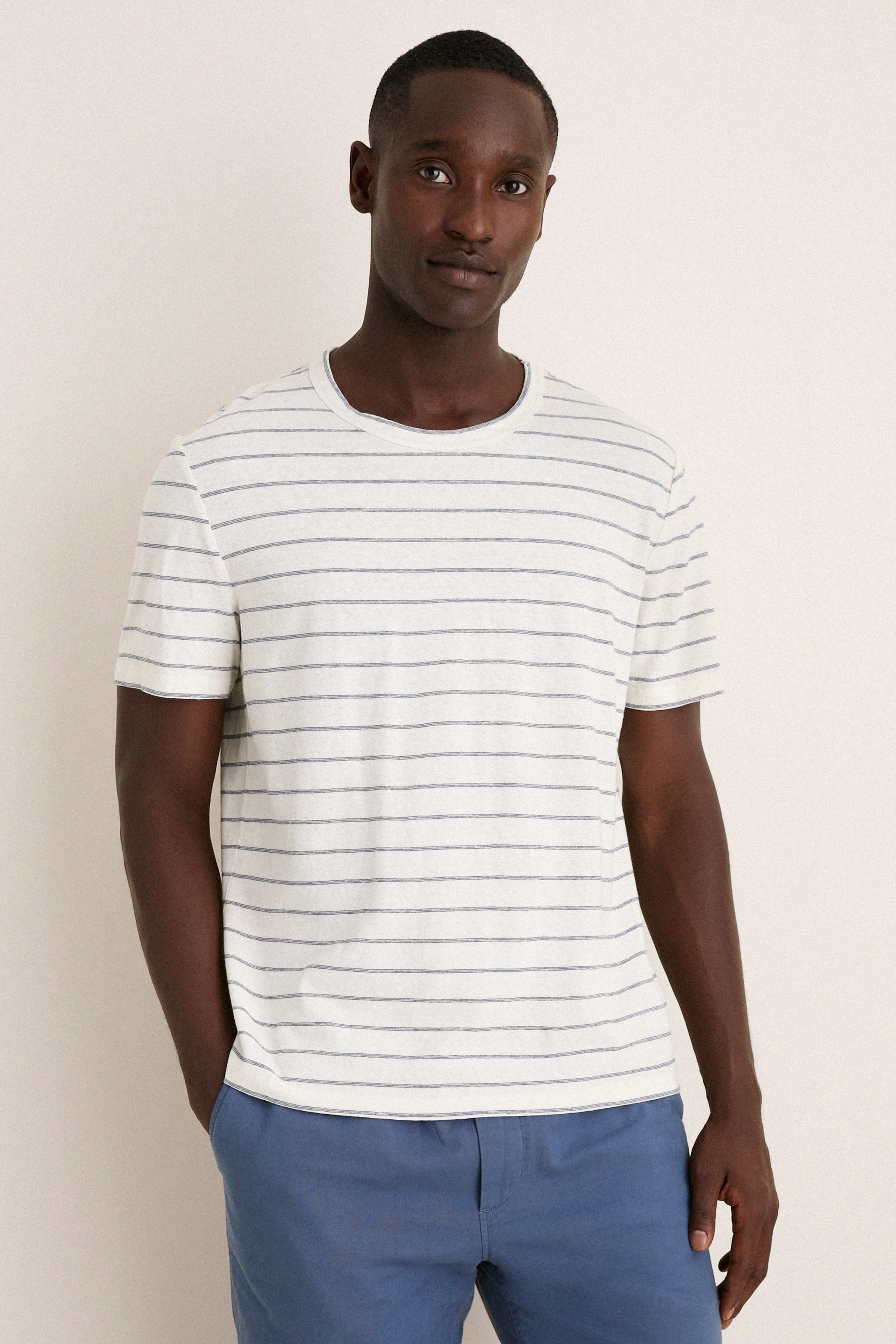 White Mediterranea Stripe Relaxed Hemp Cotton Tee