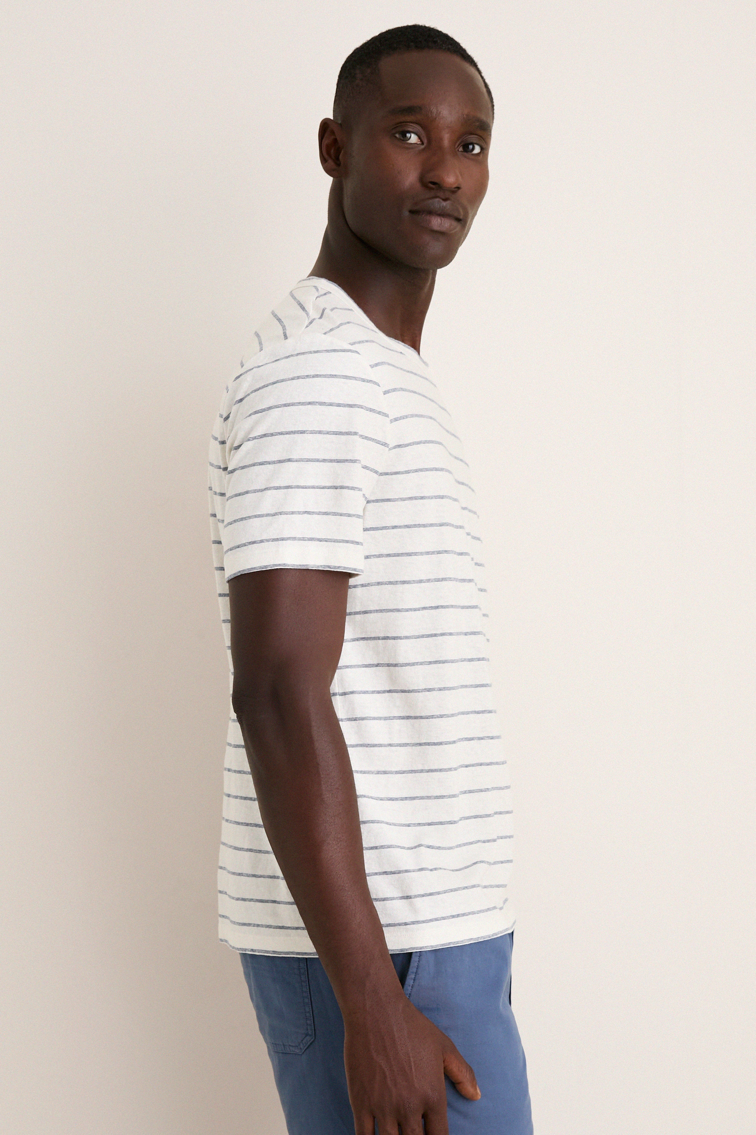White Mediterranea Stripe Relaxed Hemp Cotton Tee