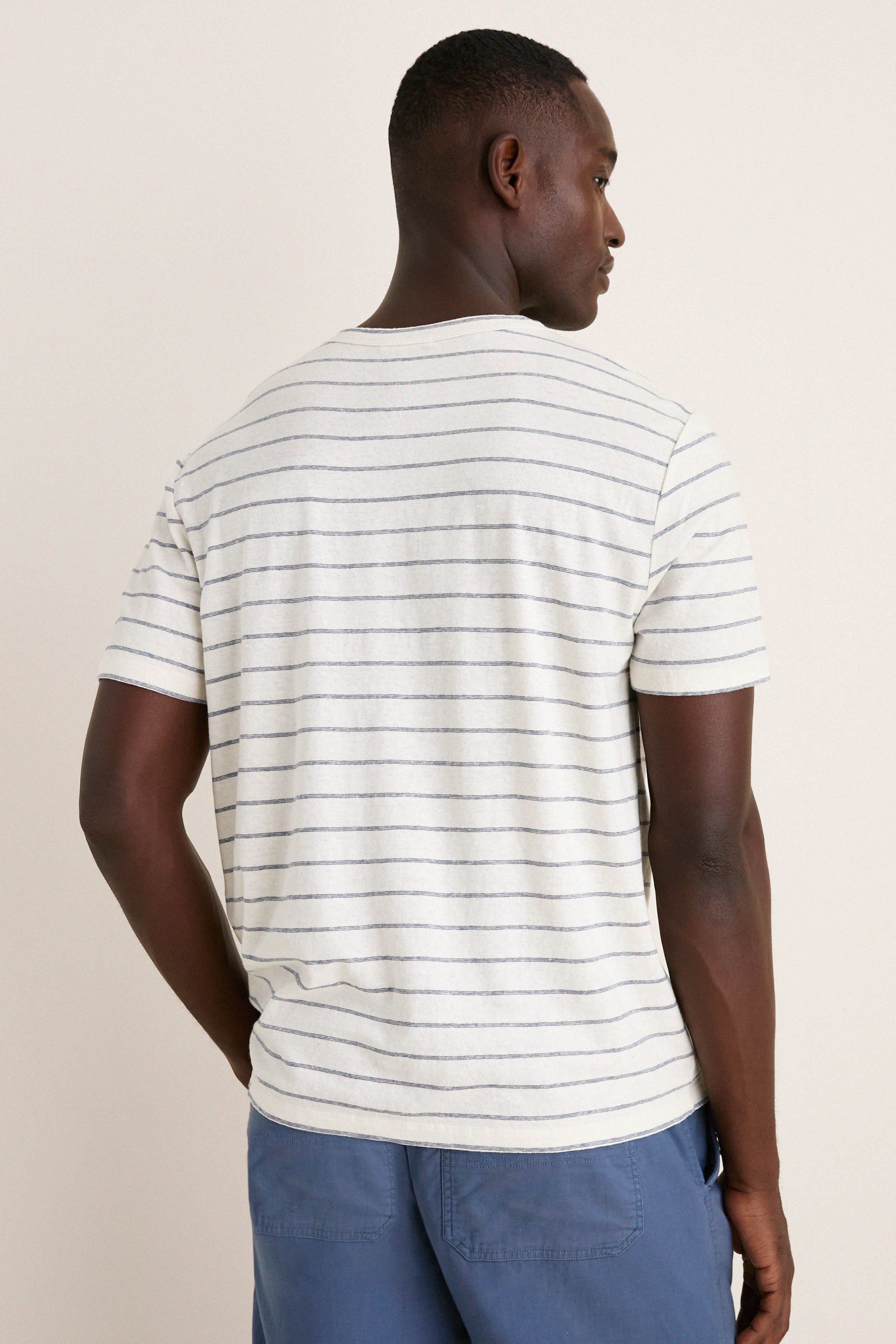 White Mediterranea Stripe Relaxed Hemp Cotton Tee