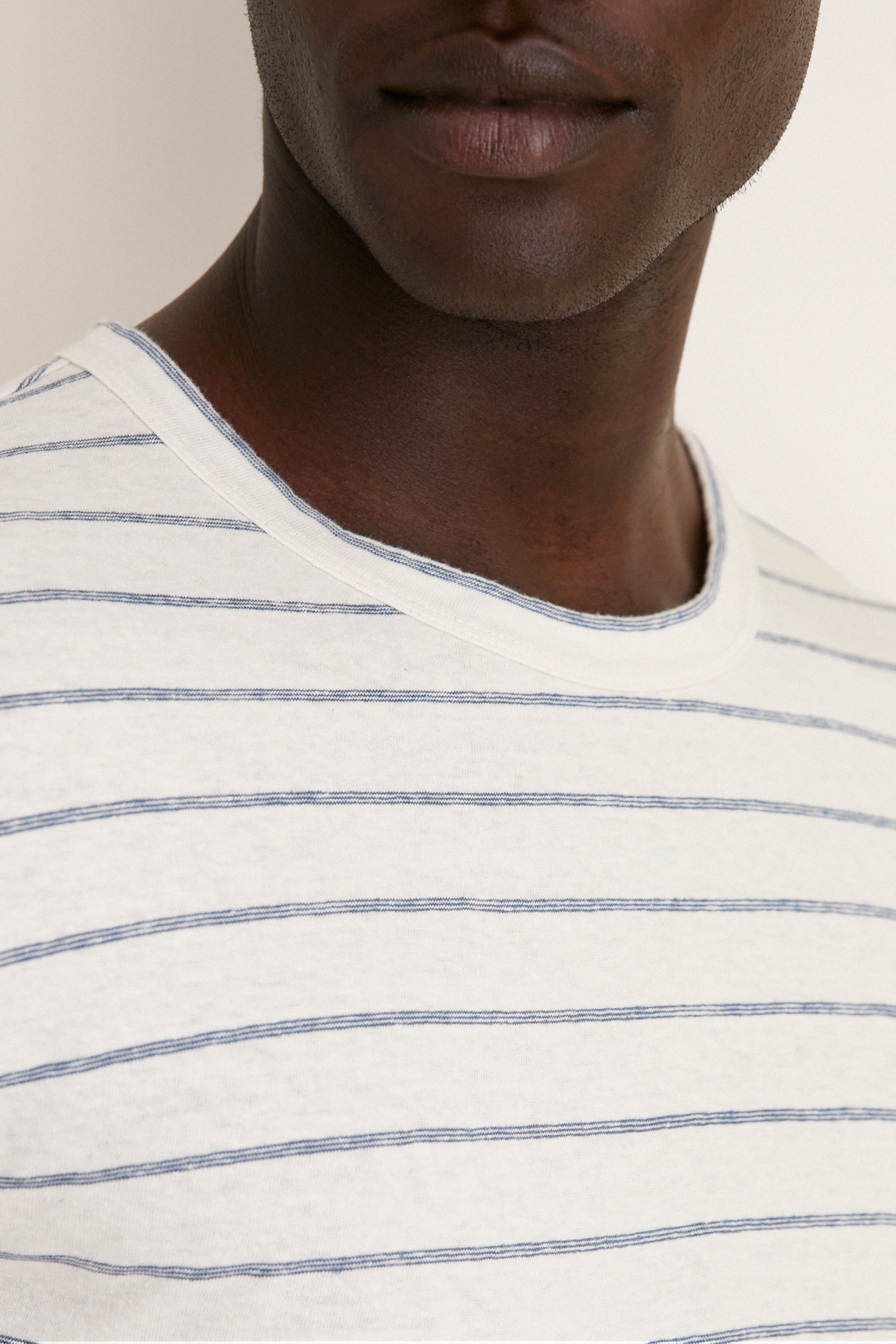 White Mediterranea Stripe Relaxed Hemp Cotton Tee