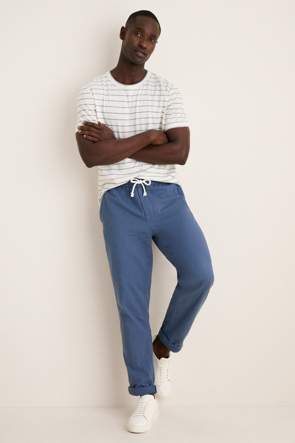 White Mediterranea Stripe Relaxed Hemp Cotton Tee