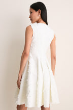 Ivory Textured Denim Fit And Flare Short Dress