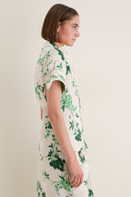 French Chintz Bottle Green Floral Print Linen Short Sleeve Shirt