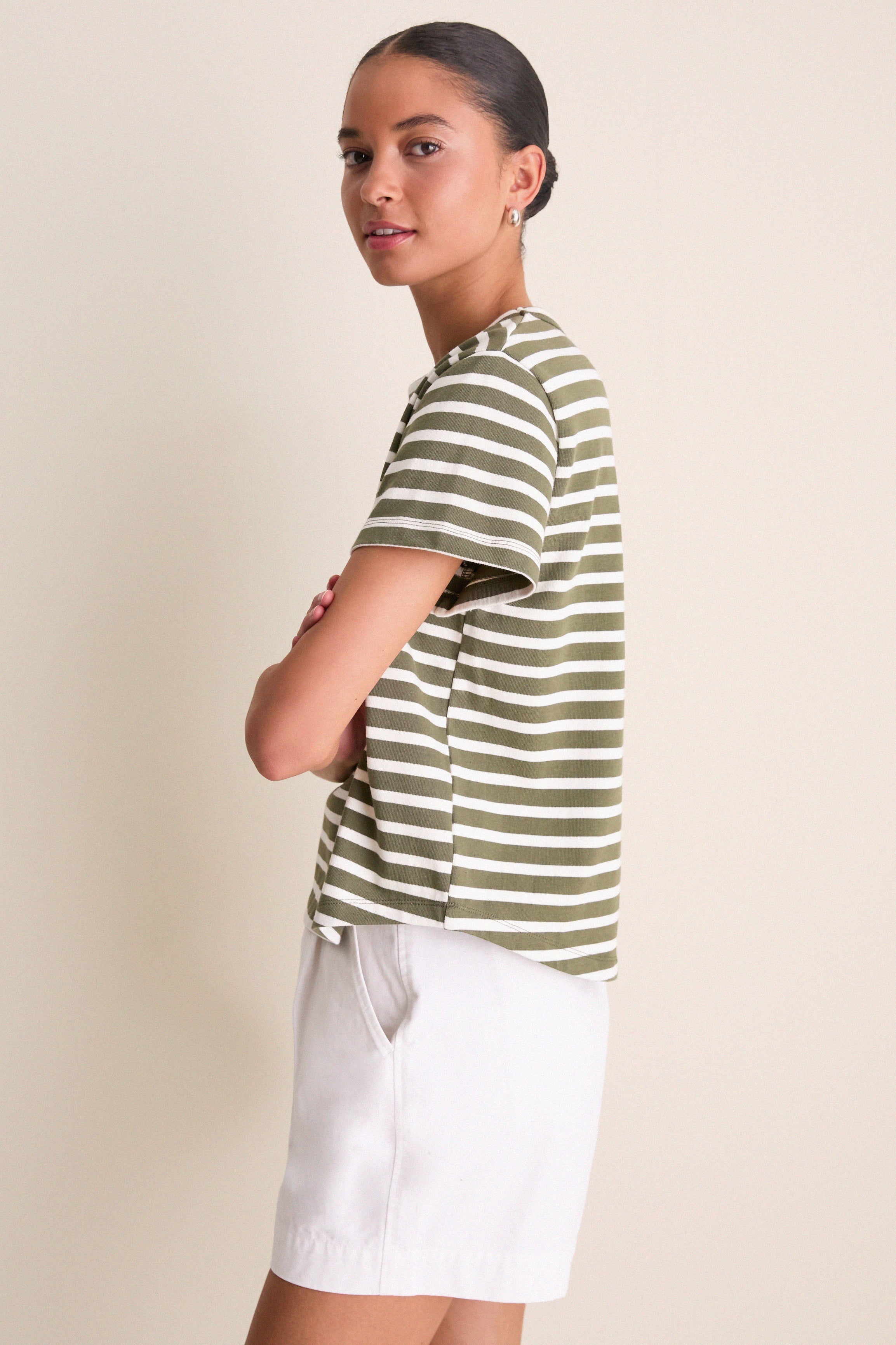 Olive Stripe Parker Classic Tee